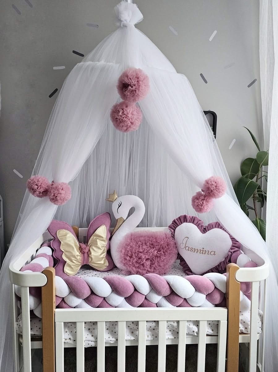 Luxury baby bedding with braided crib bumper dry rose