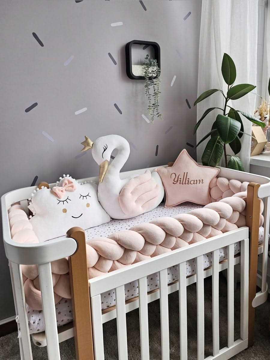 Personalized baby bedding set light peach with crib bumper. KARI studio