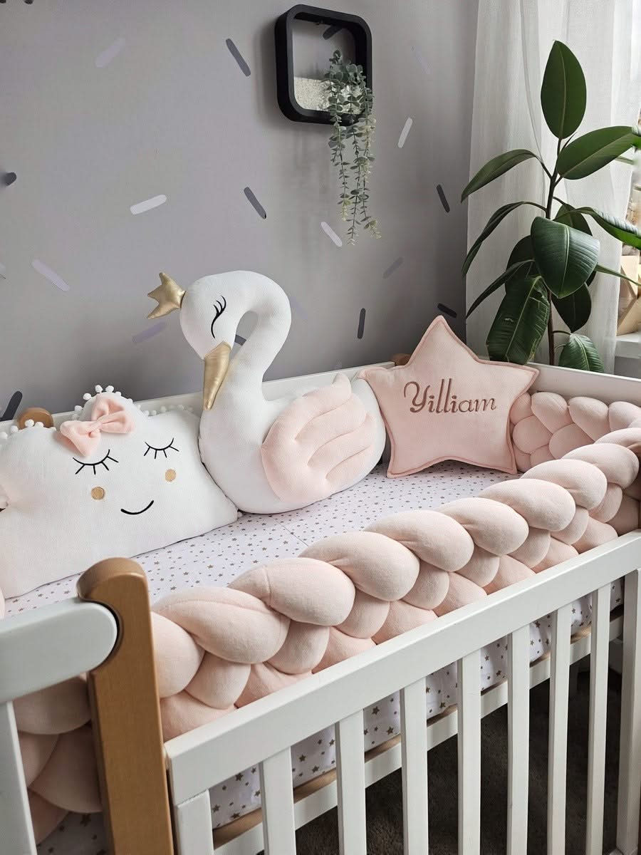 Personalized baby bedding set light peach with crib bumper. KARI studio
