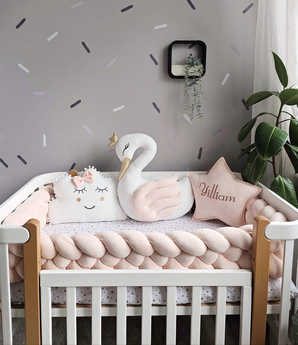 Personalized baby bedding set light peach with crib bumper. KARI studio