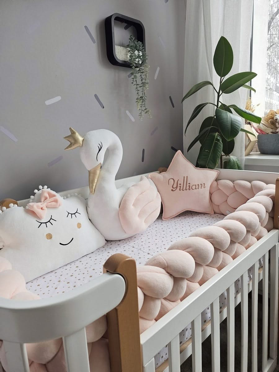 Personalized baby bedding set light peach with crib bumper. KARI studio