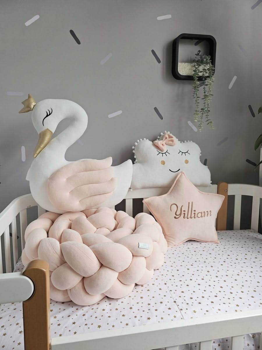 Personalized baby bedding set light peach with crib bumper. KARI studio