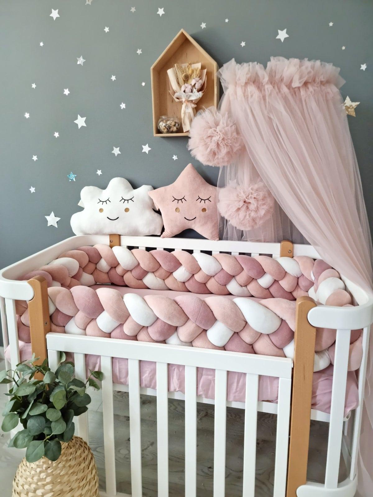 Baby bedding set for girl blush. Braided crib bumper – KariStudio