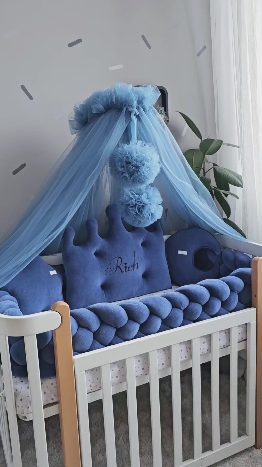 Baby boy crib bedding set royal blue with crib bumpers. KARI studio