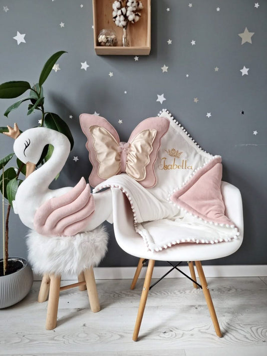Baby bedding set - pillow swan, butterfly, crib baby blanket - KARI studio