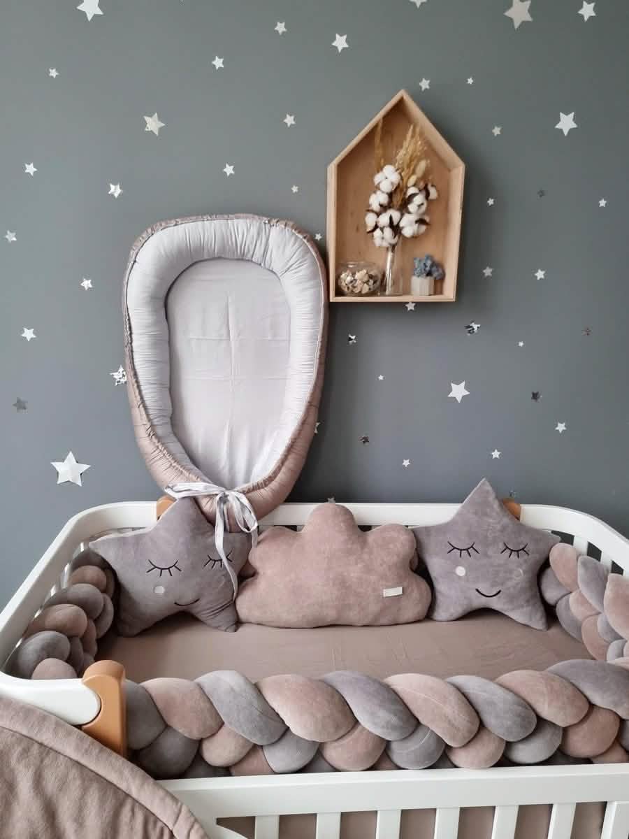 Personalized cot bumper set gray cappuccino for boys - KariStudio