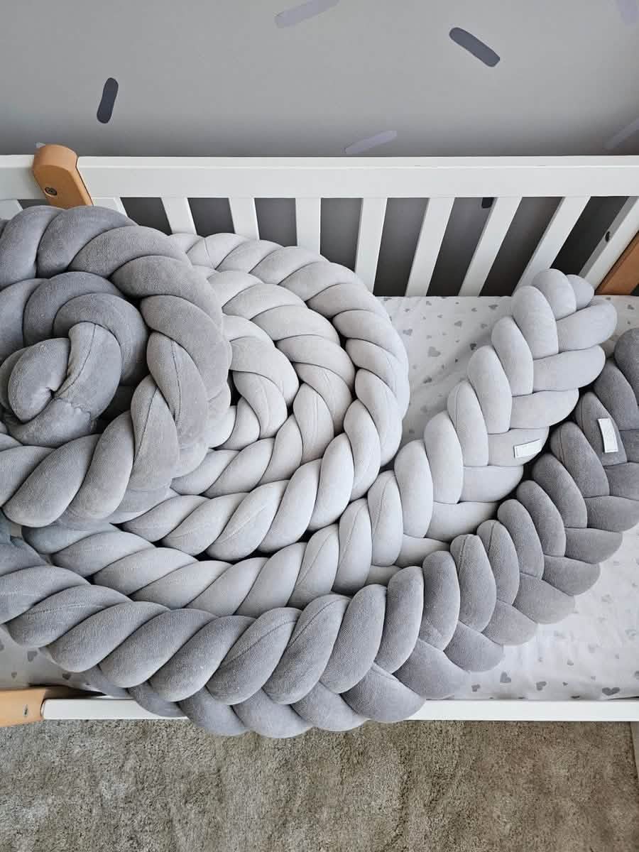 Braided crib bumper navy blue high 15 cm