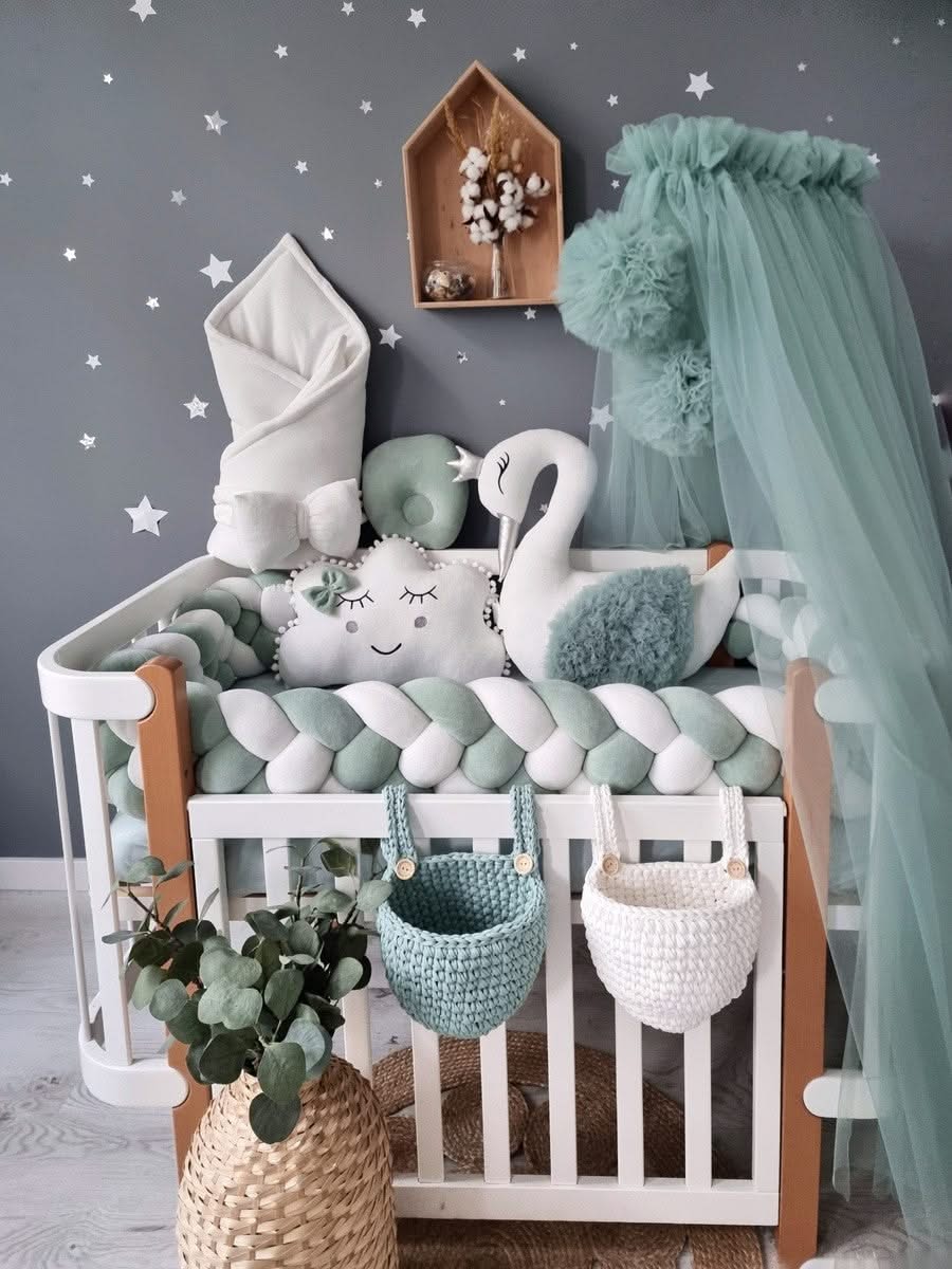 Sage Green Baby Bedding Set - Princess Swan & Cloud | KariStudio Sage Green Baby Bedding Set - Princess Swan & Cloud | KariStudio