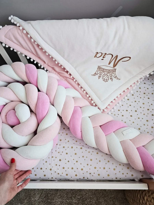 Braided crib bumper pink shadows. KARI studio