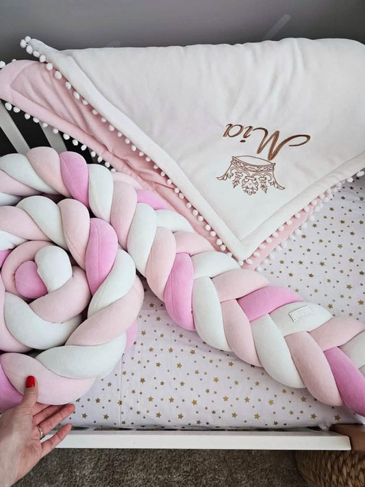 Braided crib bumper pink shadows. KARI studio