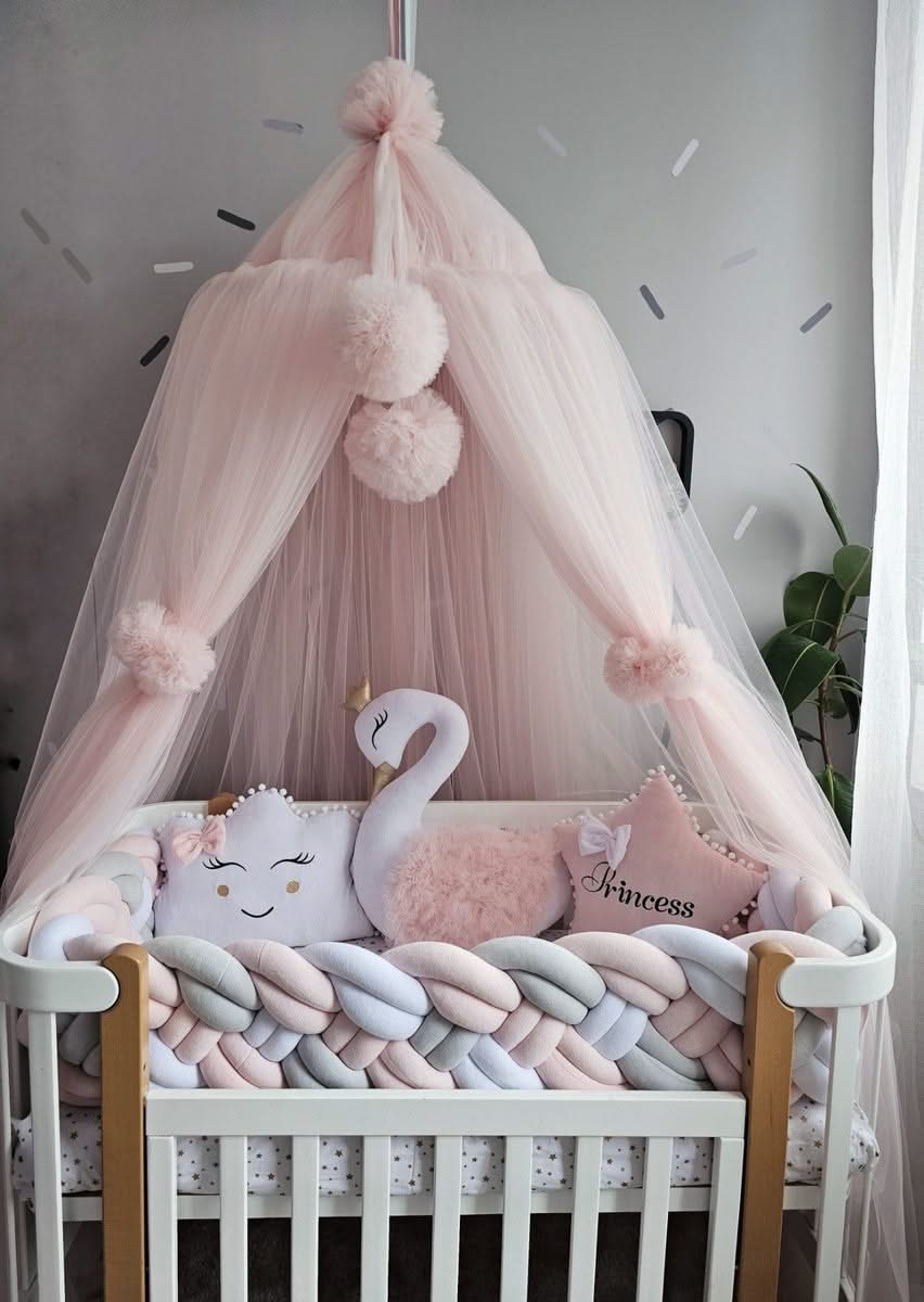 Premium Baby crib bedding set light pink, white and light gray