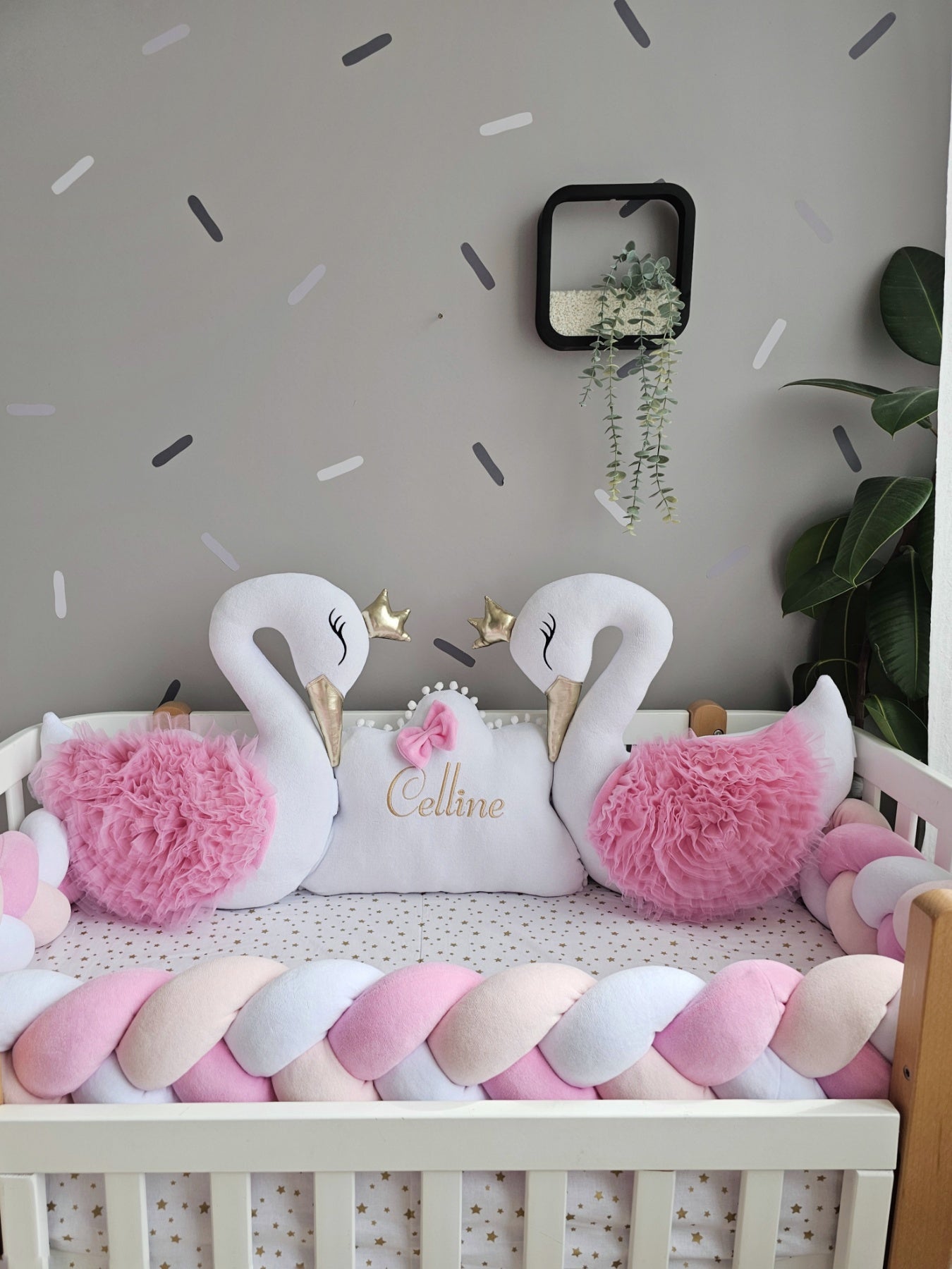 Unique pink baby crib bedding set for girl. KARI studio