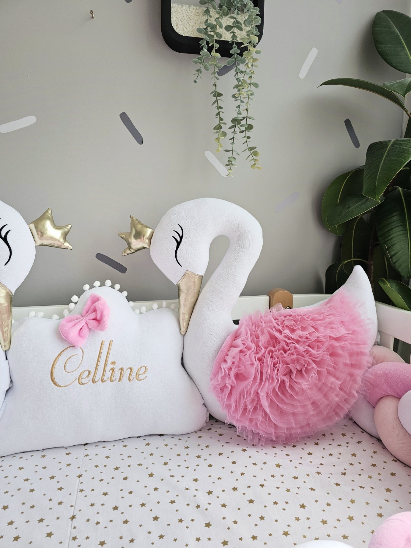 Unique pink baby crib bedding set for girl. KARI studio