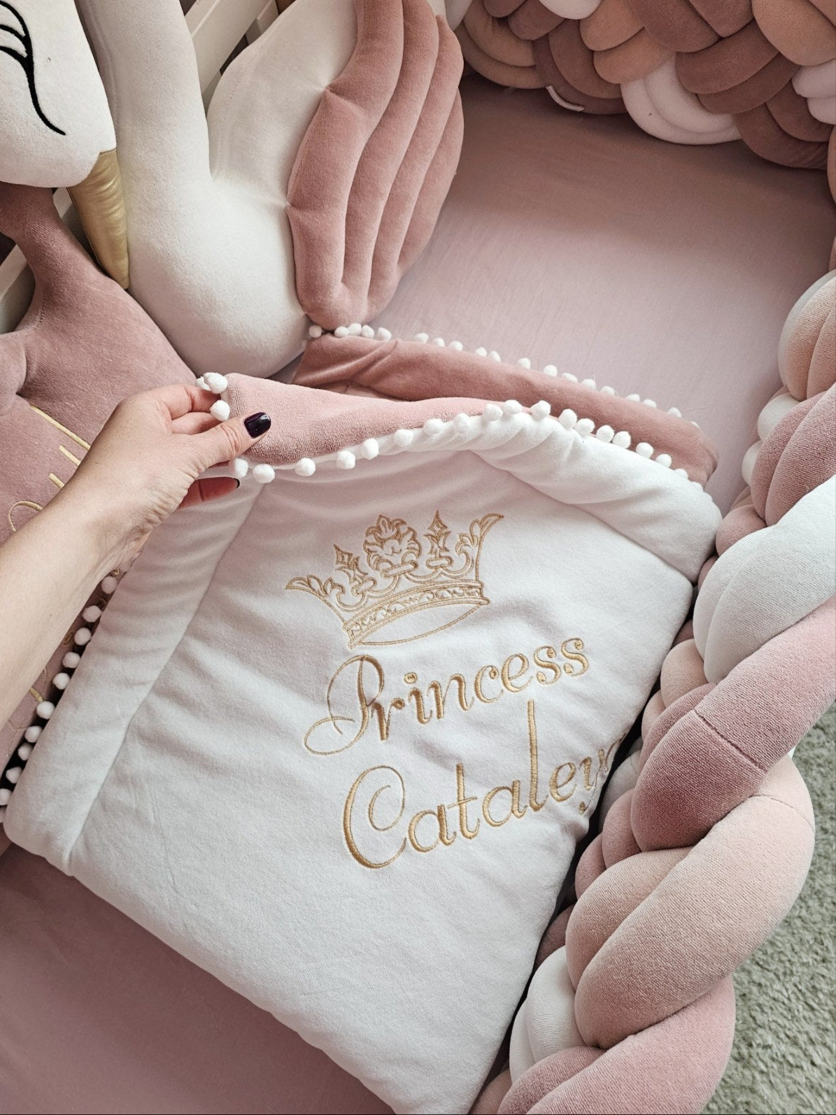 Gorgeous Baby crib bedding set blush for girl. Kari studio