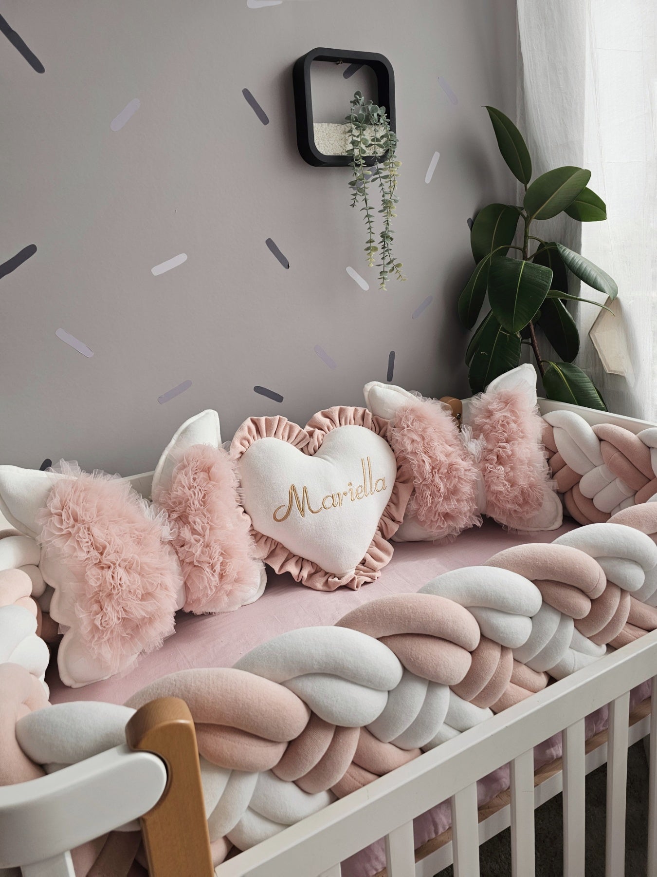 Gorgeous Baby crib bedding set blush for girl. Kari studio