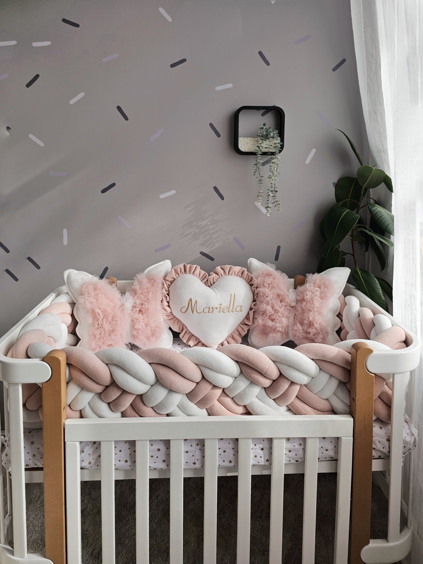 Gorgeous Baby crib bedding set blush for girl. Kari studio