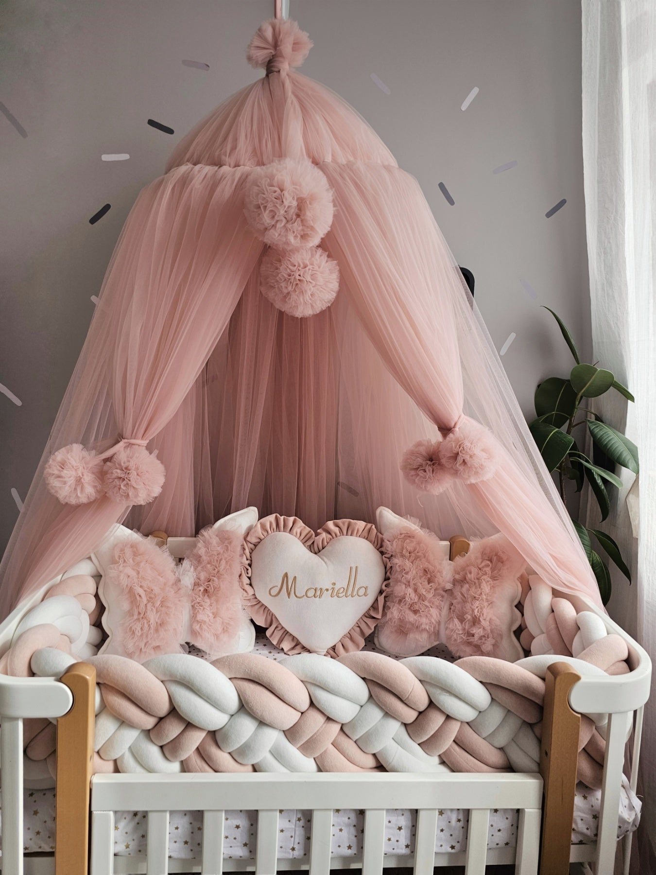 Gorgeous Baby crib bedding set blush for girl. Kari studio
