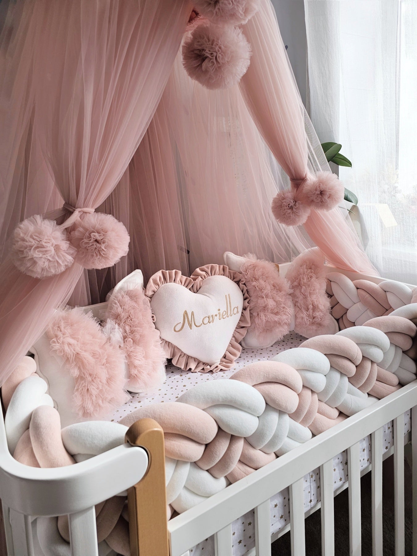 Gorgeous Baby crib bedding set blush for girl. Kari studio