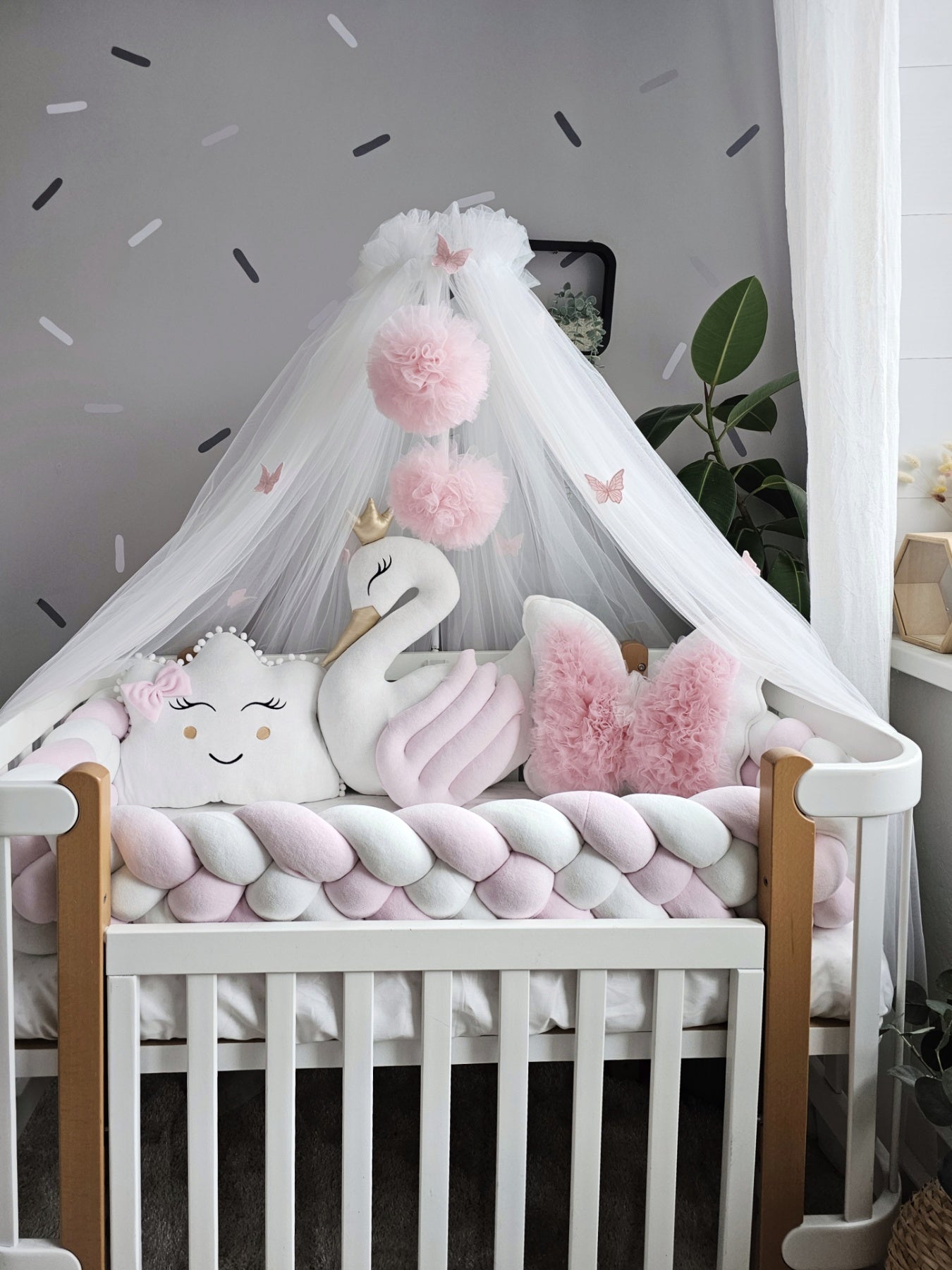 Light Pink Baby Girl Bedding Set Princess Swan Butterfly