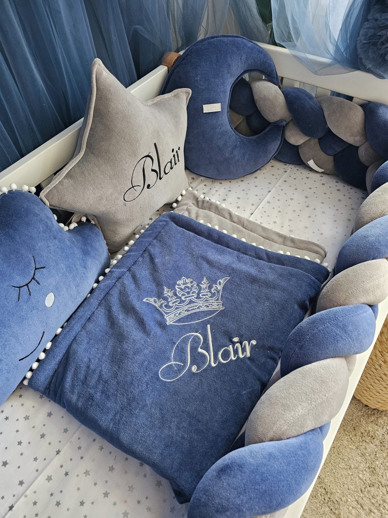 Baby boy crib bedding set indigo. KARI studio