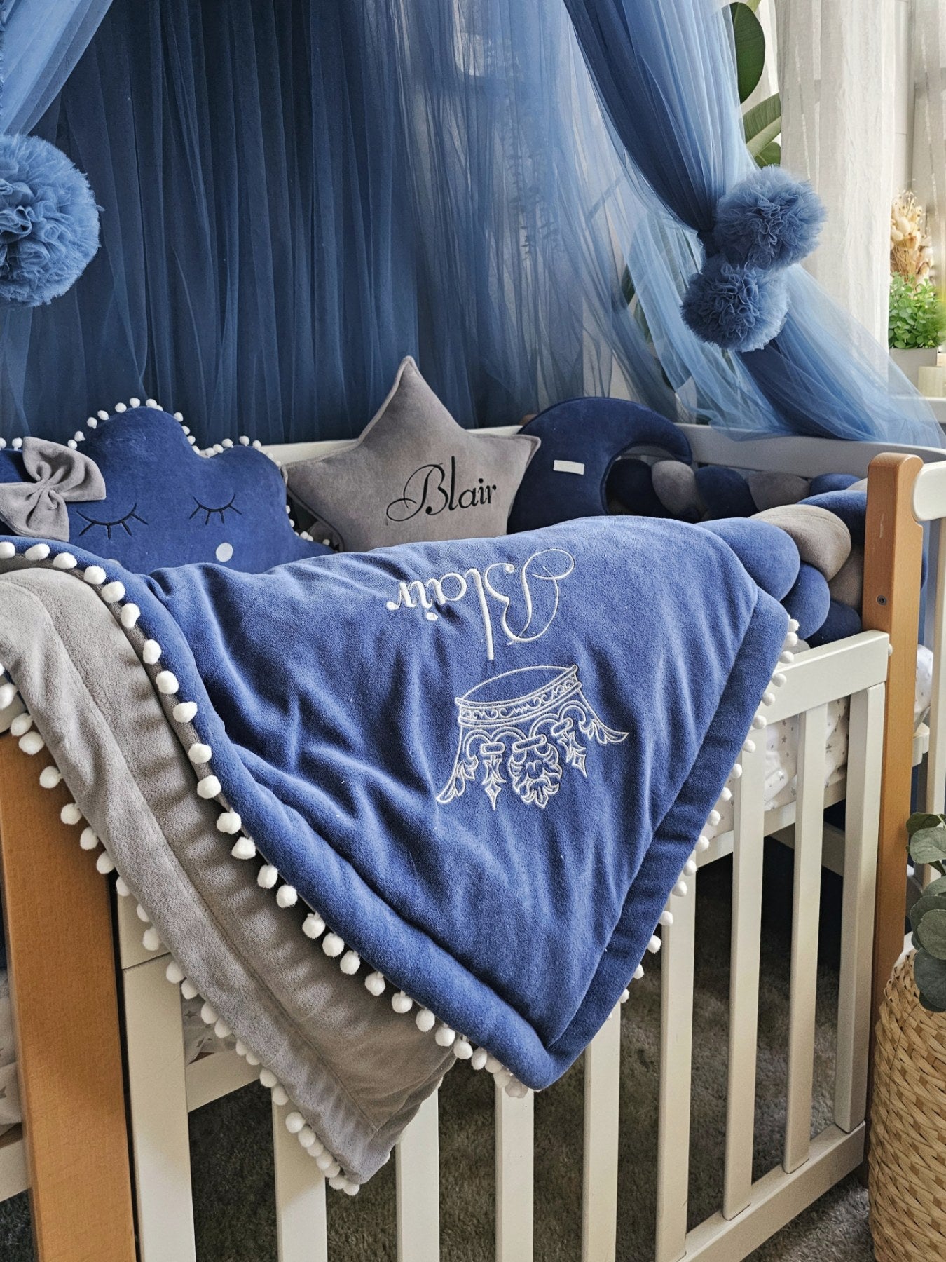 Baby boy crib bedding set indigo. KARI studio