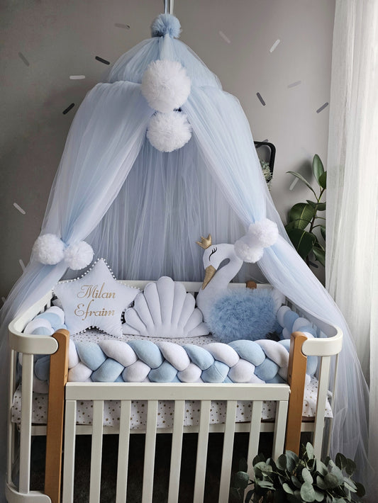Personalized Baby Bedding Set blue white | Handmade Nursery Decor