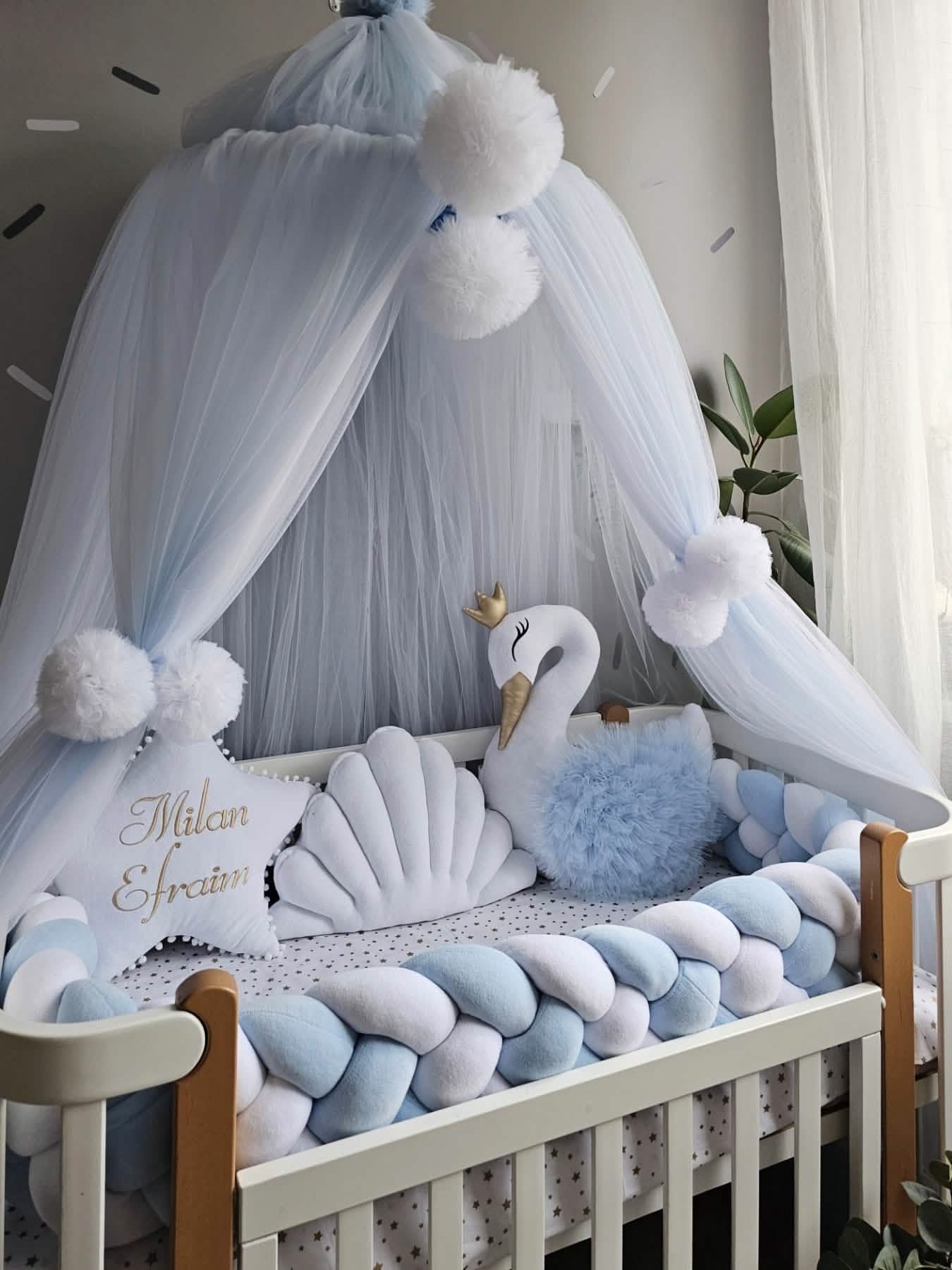 Personalized Baby Bedding Set blue white | Handmade Nursery Decor