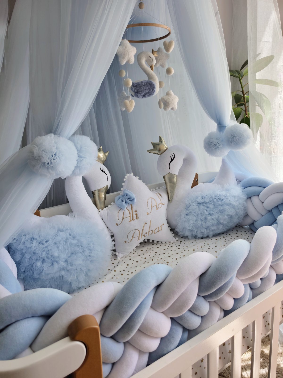 Blue Baby Bedding Set - Premium Crib Set with Swan