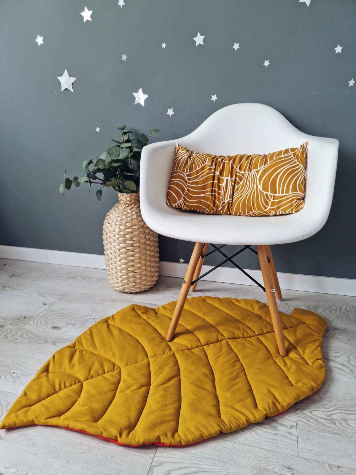 Baby linen leaf play mat navi blue - KariStudio