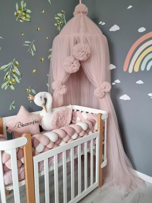 Double braided crib bumper blush shadows 20 cm - KariStudio