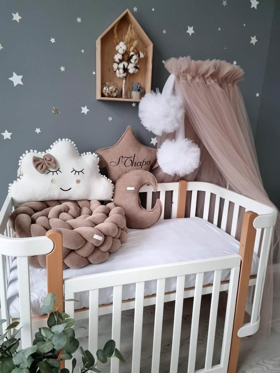 Gender neutral baby crib bedding set with crib paddind cappuccino. KARI studio