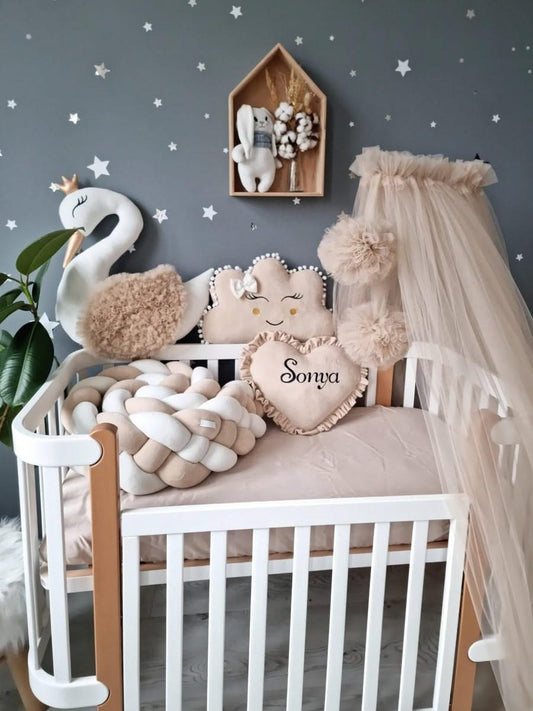 Personalized cot bumper set beige - KariStudio