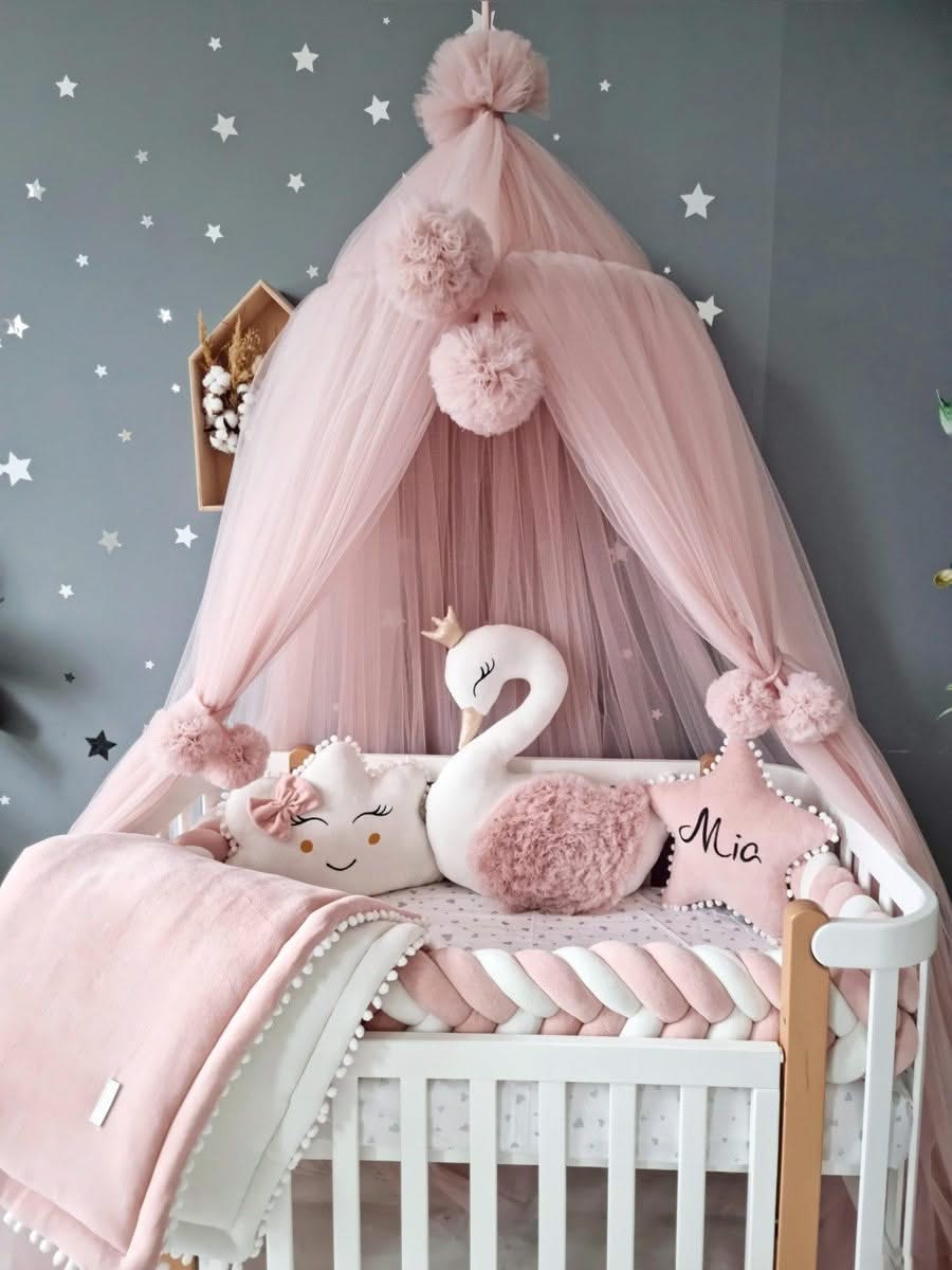 Personalized baby bedding set light blush with braided crib décor