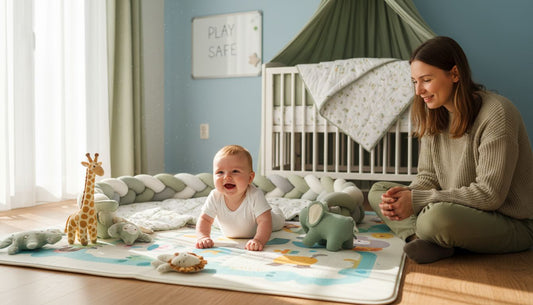 Baby doing tummy time on play mat