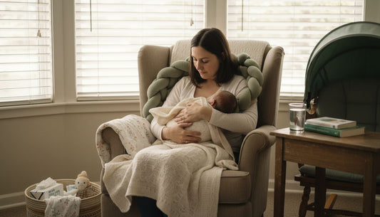 Mother cradling newborn during recovery