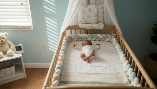 Infant sleeping safely in simple crib