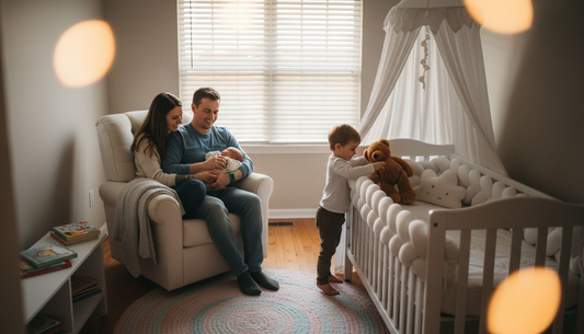 Family creating cozy nursery traditions together