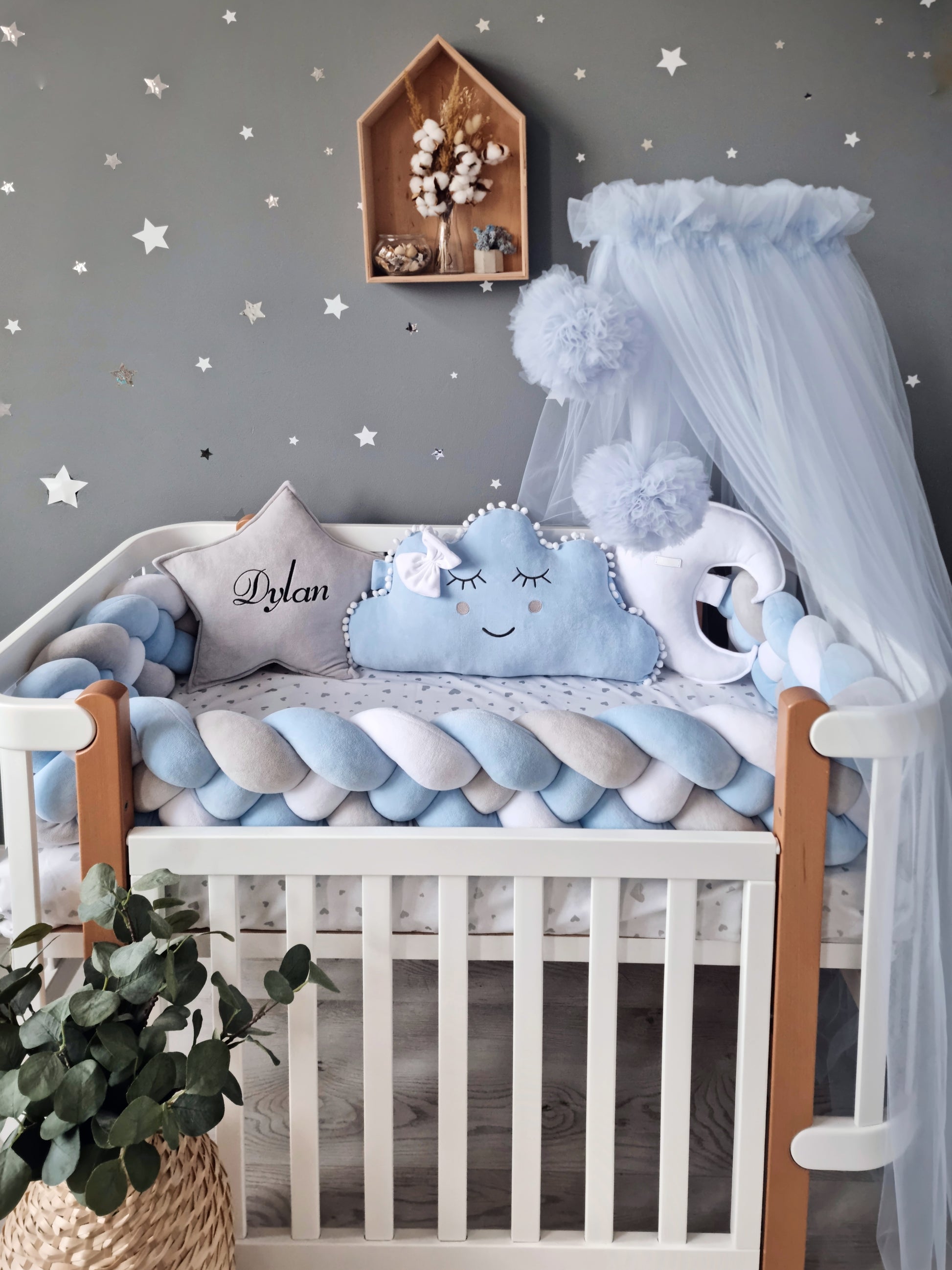 Baby boy bedding crib set with blue crib bumpers. KARI studio