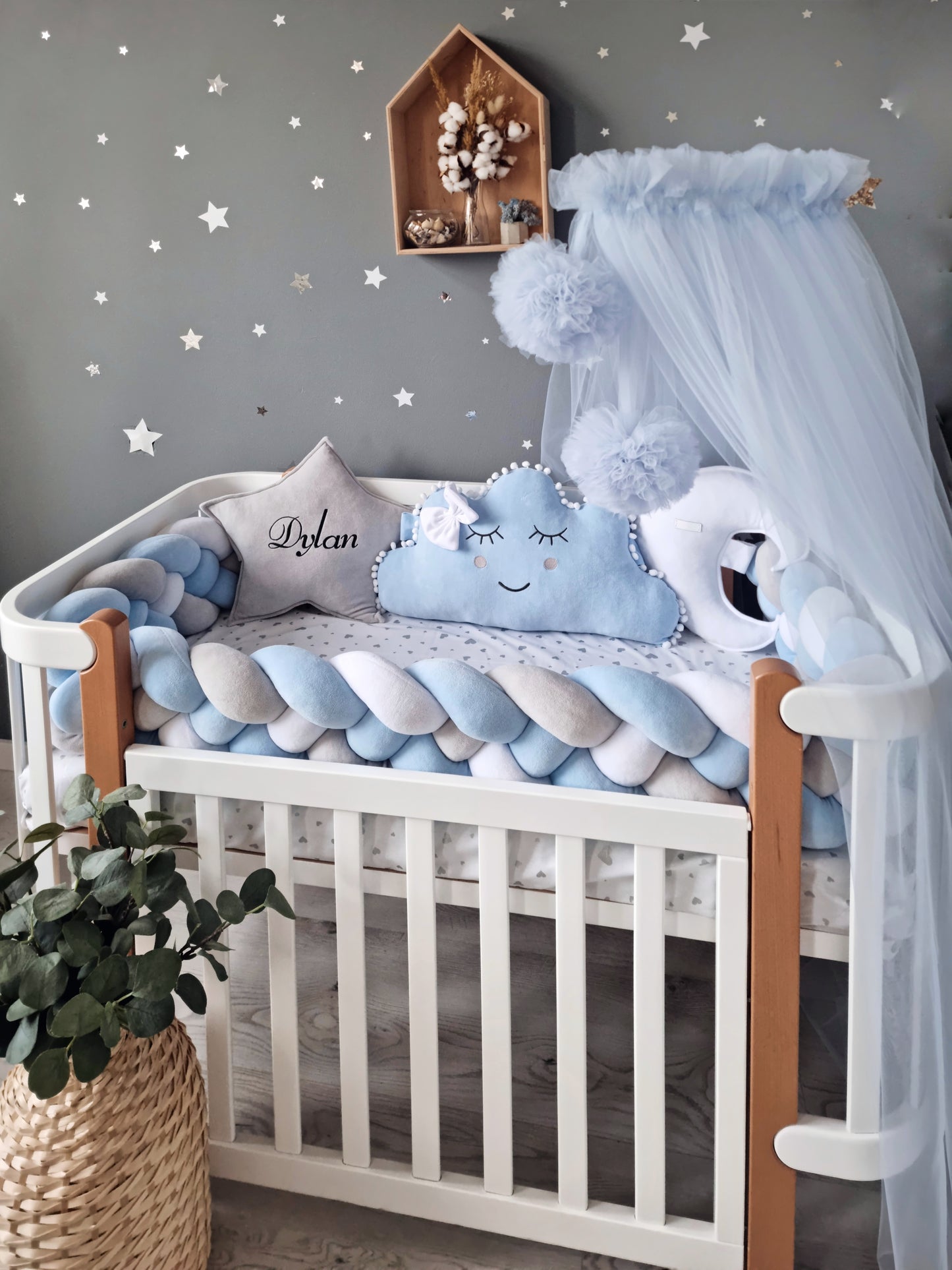 Baby boy bedding crib set with blue crib bumpers. KARI studio