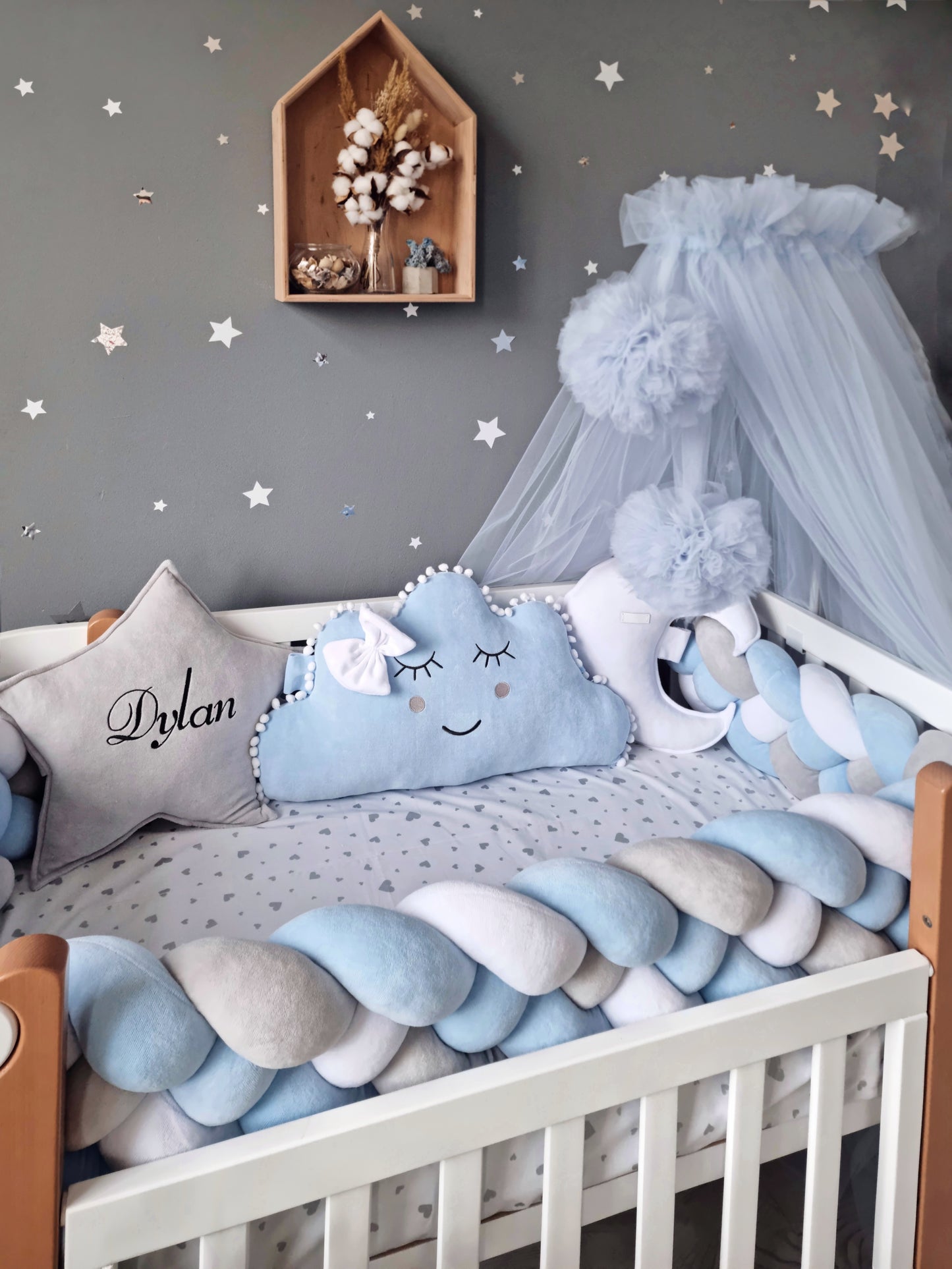 Baby boy bedding crib set with blue crib bumpers. KARI studio