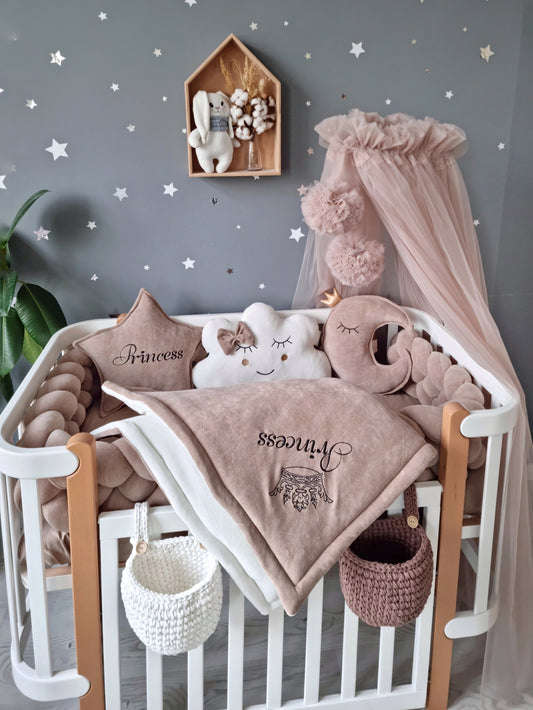 Personalized baby crib bedding set cappuccino with crib paddind. KARI studio