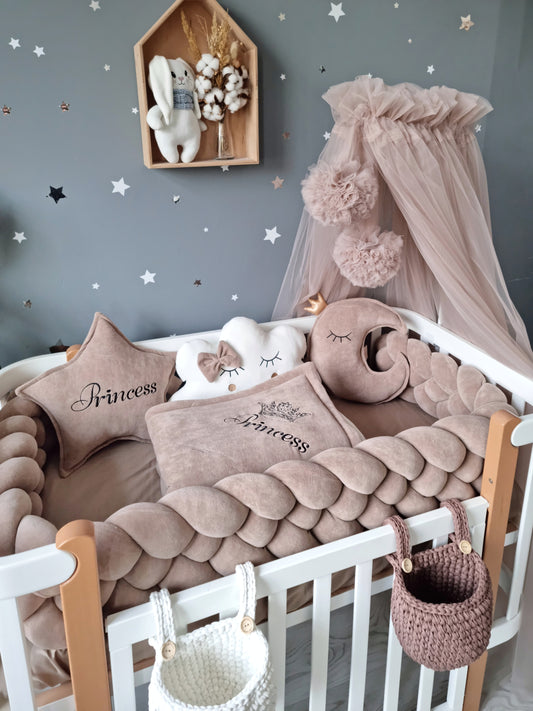 Personalized baby crib bedding set cappuccino with crib paddind. KARI studio