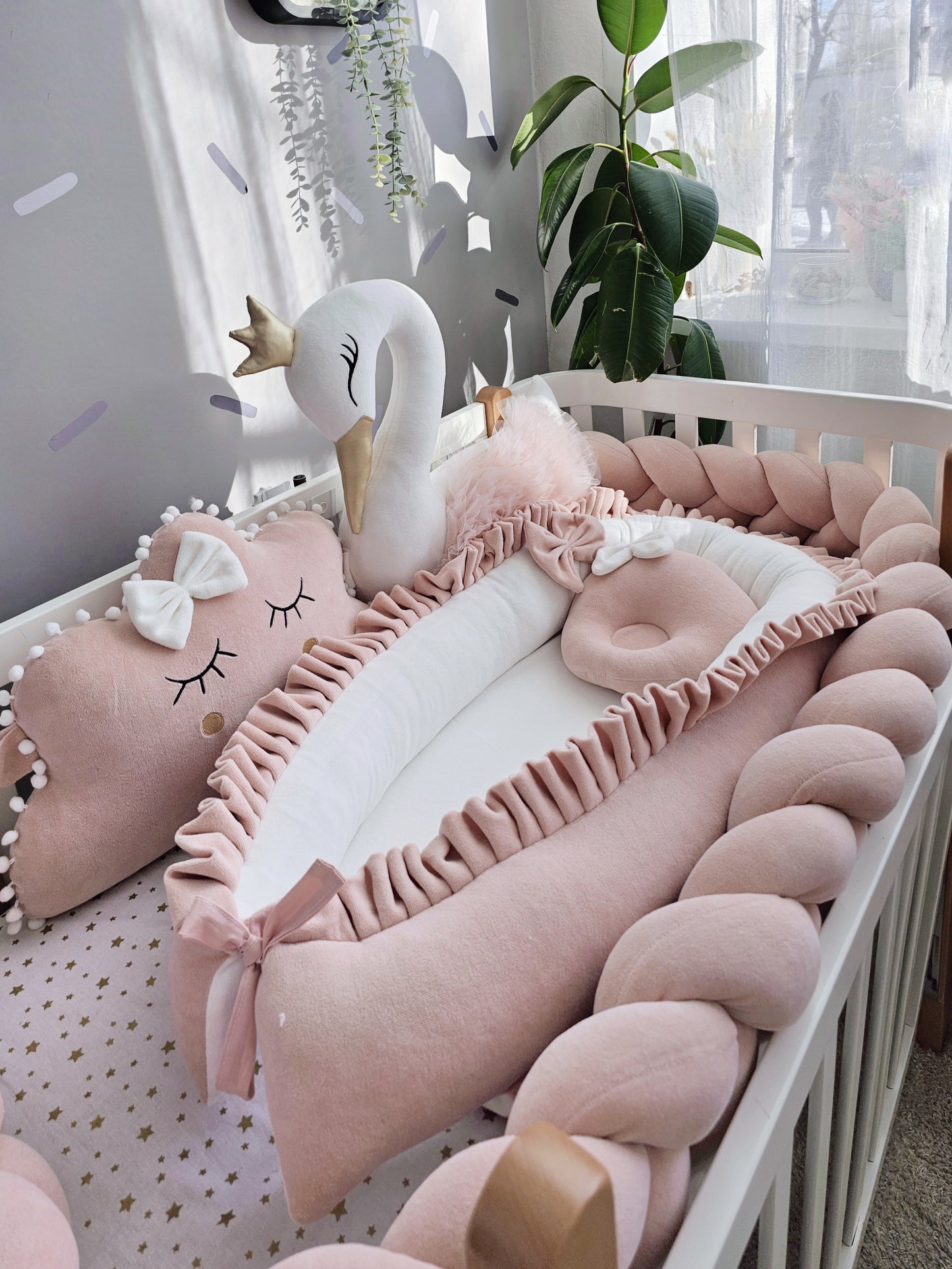 Blush baby crib bedding set for girl. KARI studio