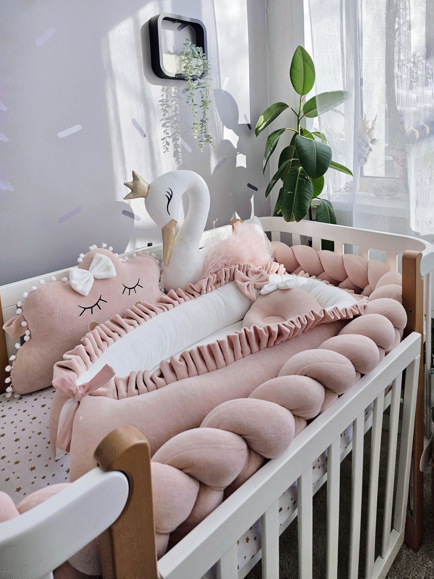 Blush baby crib bedding set for girl. KARI studio