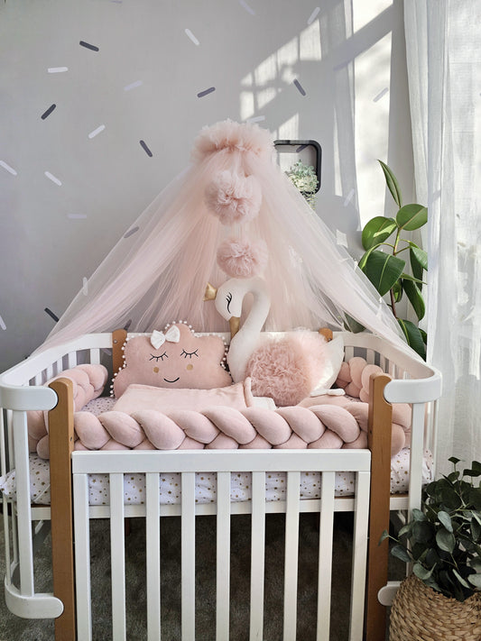 Blush baby crib bedding set for girl. KARI studio