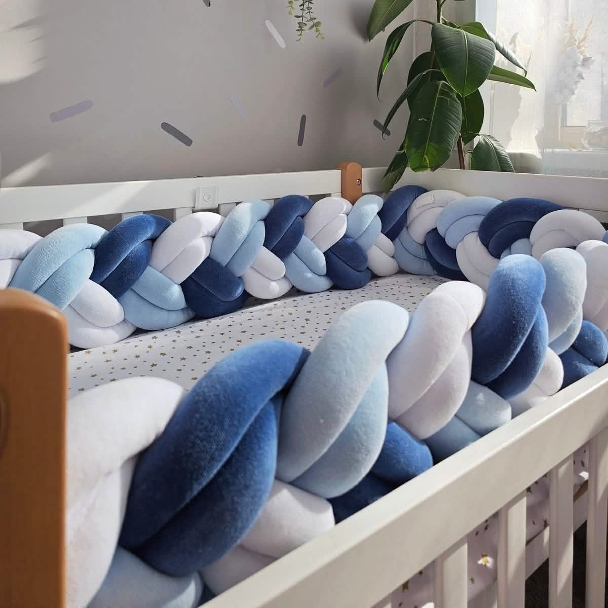 Braided Crib Bumper Navy Blue White 20 Cm KariStudio braided-crib-bumper-navy-blue-white-20-cm-karistudio