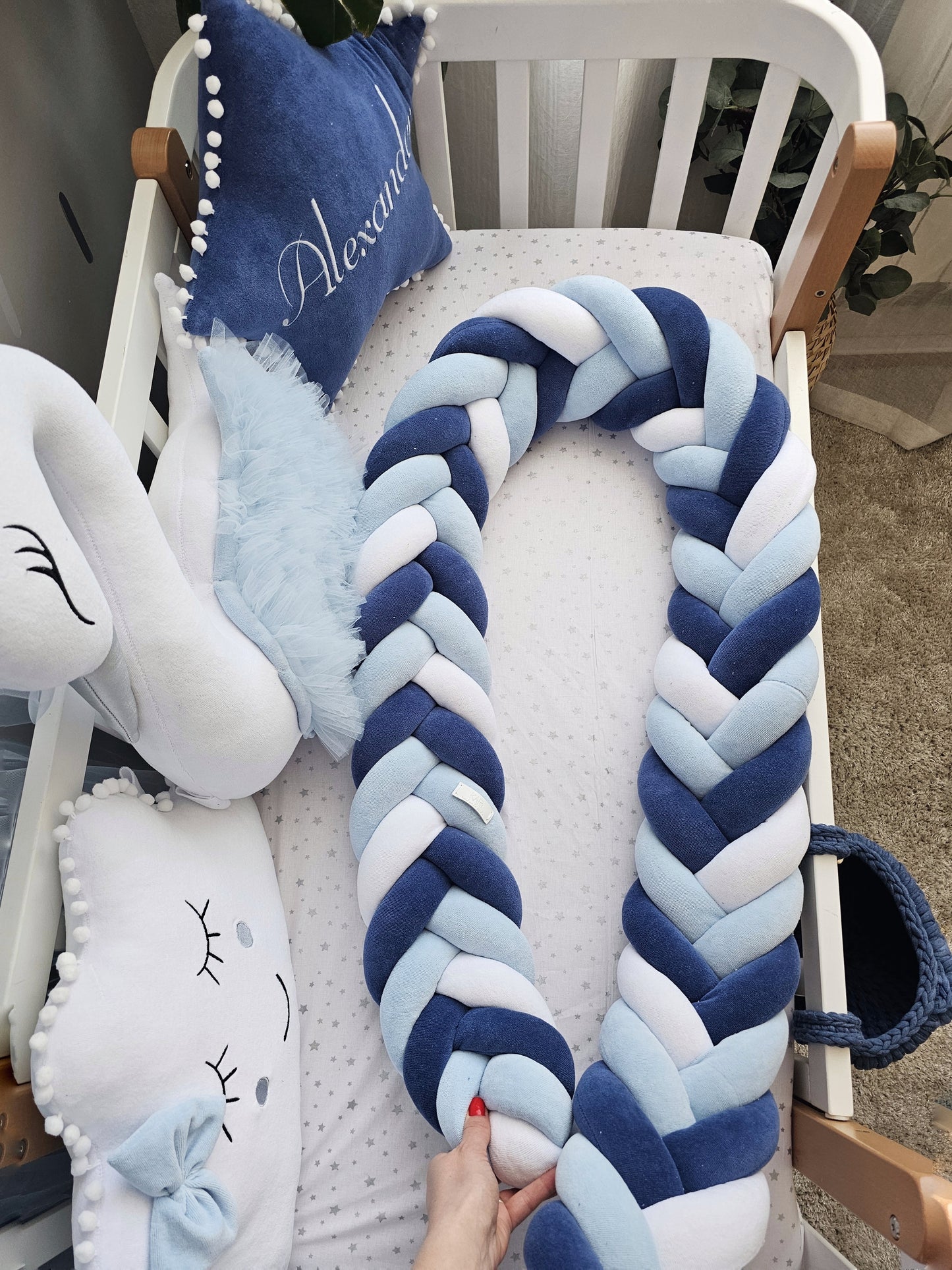 Navy blue baby crib bedding for boy. KARI studio