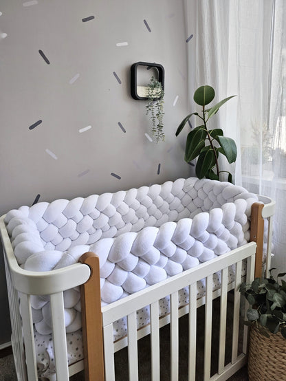 Triple white braided crib bumper 30 cm