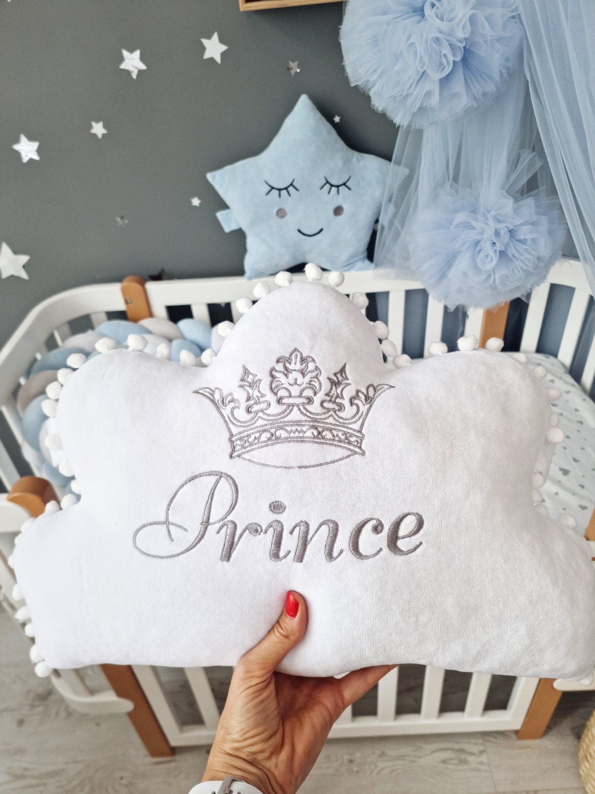 Custom pillow cloud with baby name. KARI studio