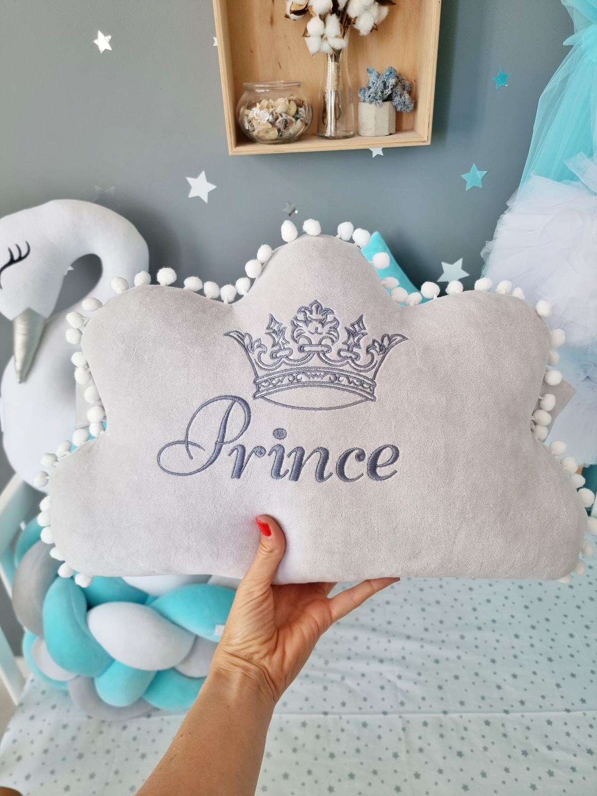 Custom pillow cloud with baby name. KARI studio